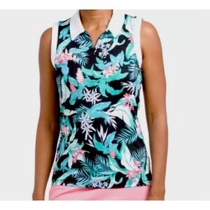 Tommy Bahama Golf Polo Shirt Floral 1/4 Zip Sleeveless Women Sz S UPF 50 NWT